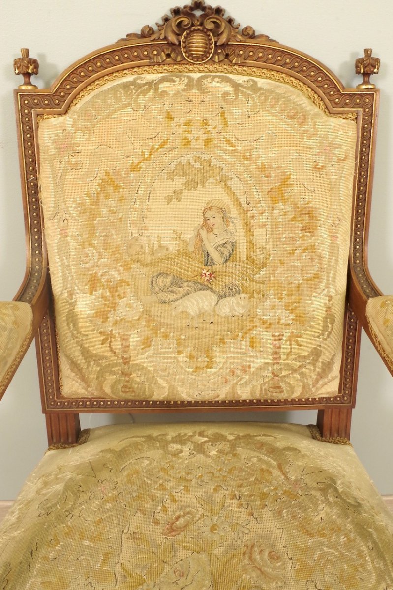 Paire de fauteuils style Louis XVI tapisserie petit point-photo-2