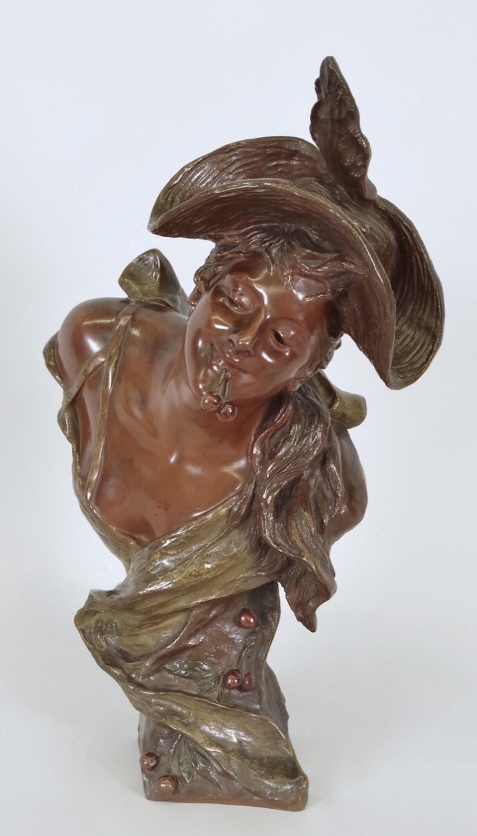 Georges Van Der Straeten - bronze - Jeune fille aux cerises