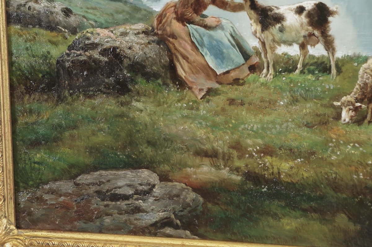 Théodore Lévigne: Shepherdess And Sheep In The Mountains-photo-4