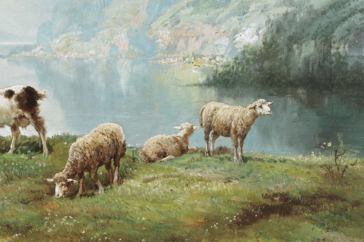 Théodore Lévigne: Shepherdess And Sheep In The Mountains-photo-3