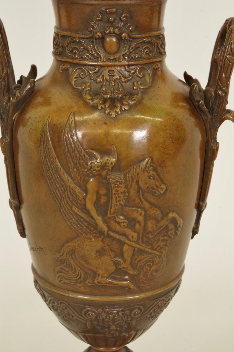 Pair Of Napoleon III Vases In Bronze Signed Léon Boucher-photo-2