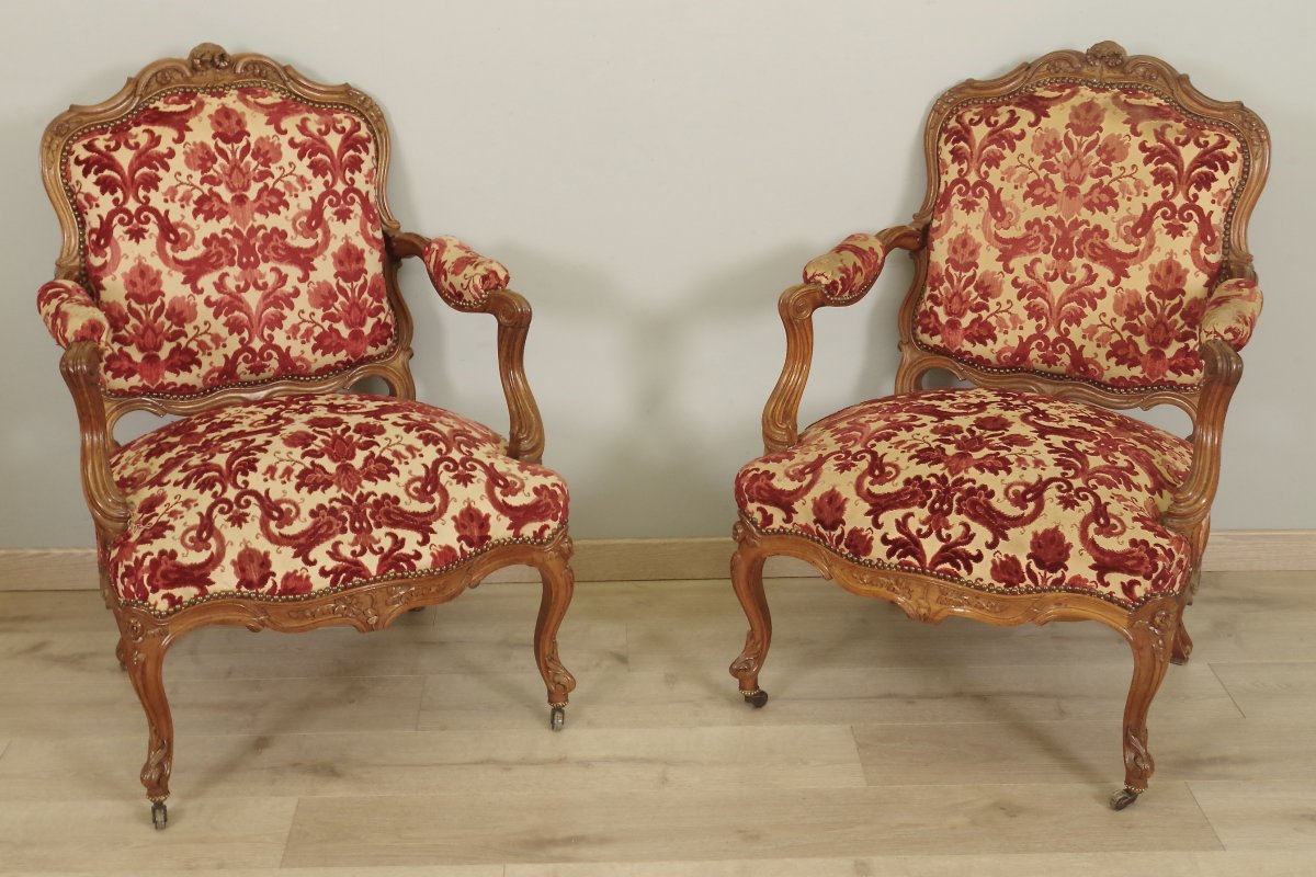 Pair Of Louis XV Style Flat Back Armchairs