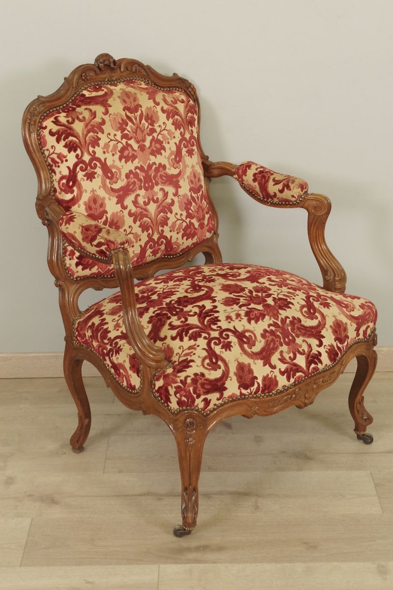 Pair Of Louis XV Style Flat Back Armchairs-photo-4