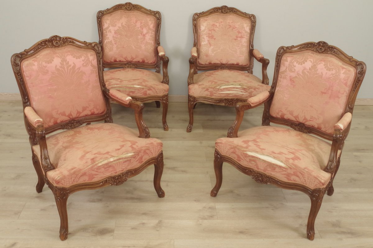 Four Louis XV Style Flat Back Armchairs