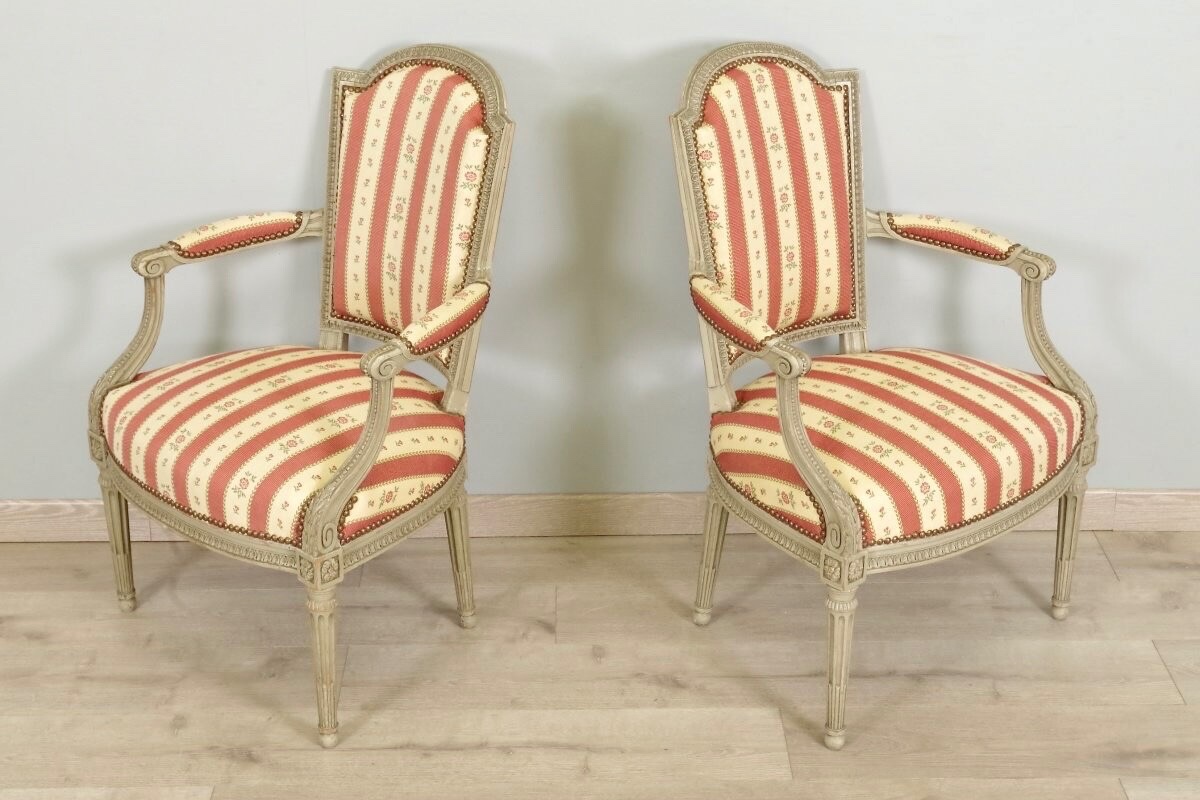 Paire de  fauteuils peints style Louis XVI-photo-2