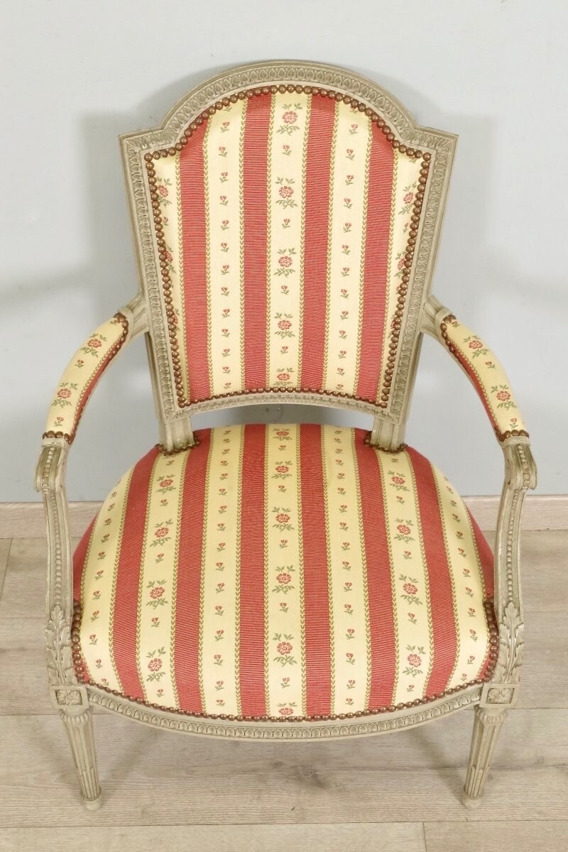 Paire de  fauteuils peints style Louis XVI-photo-2