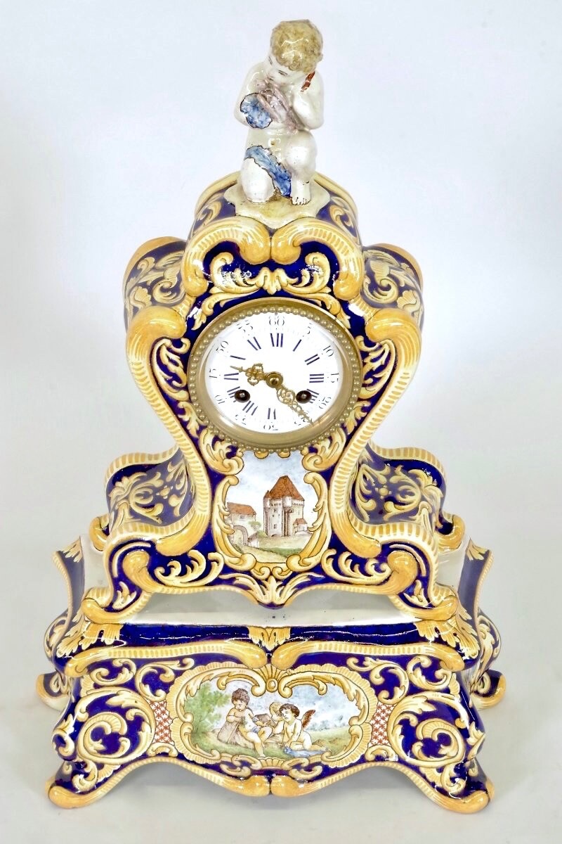 Garniture de cheminée en faïence de Nevers-photo-3
