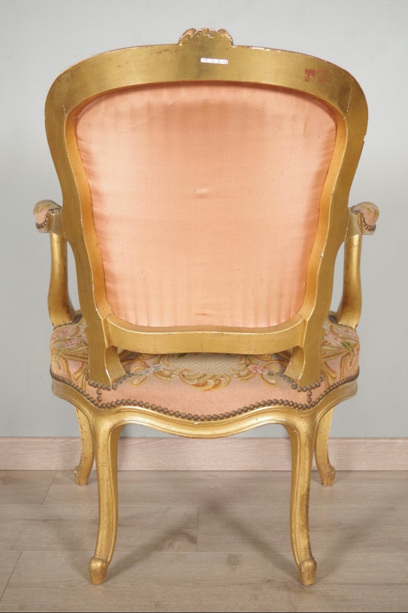 Louis XV Style Golden Wood Armchairs Petit Point-photo-6