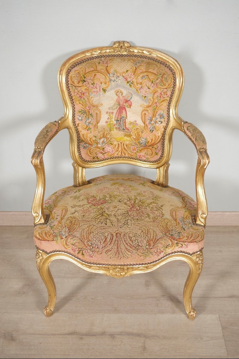 Paire de fauteuils doré style Louis XV-photo-3