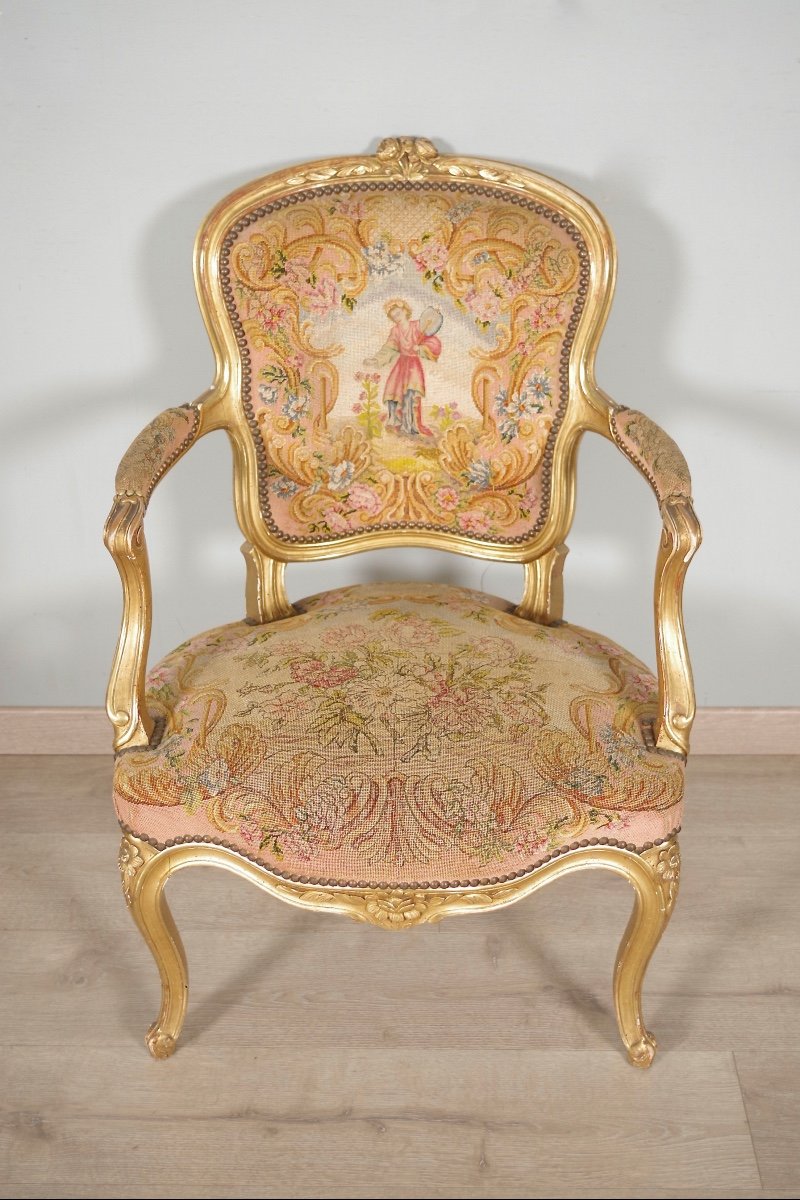 Pair Of Golden Louis XV Style Armchairs-photo-3