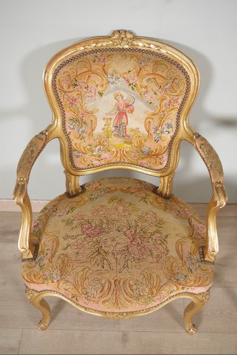 Pair Of Golden Louis XV Style Armchairs-photo-2