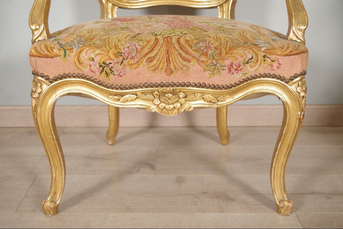 Pair Of Golden Louis XV Style Armchairs-photo-4
