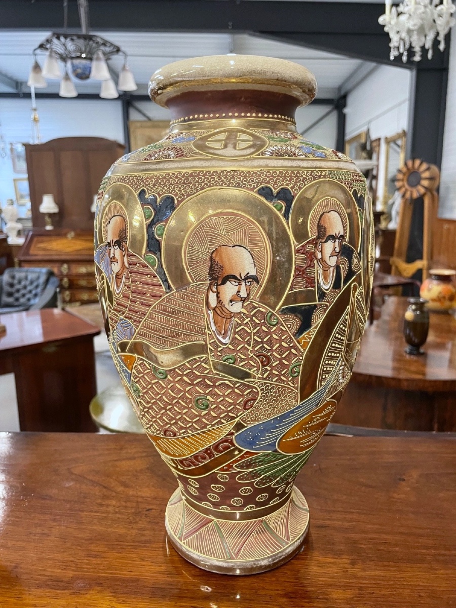 Paire de vases et brûle-parfum en faïence de Satsuma-photo-8