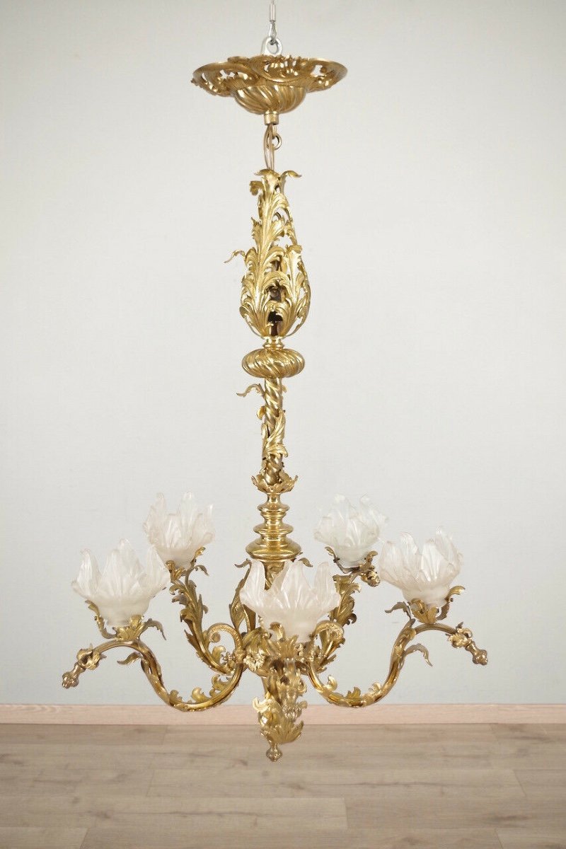 Lustre Style Louis XV Bronze Doré-photo-3