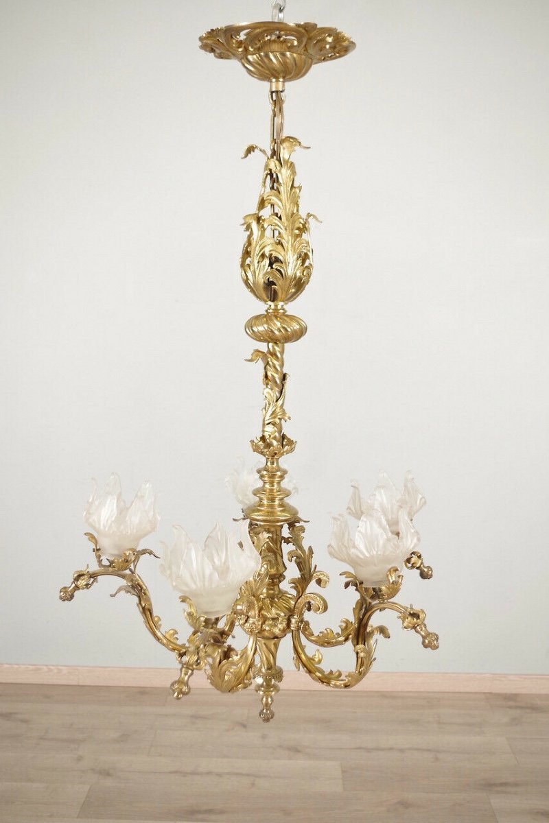 Lustre Style Louis XV Bronze Doré-photo-4