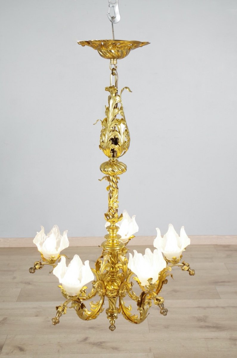Lustre Style Louis XV Bronze Doré-photo-2