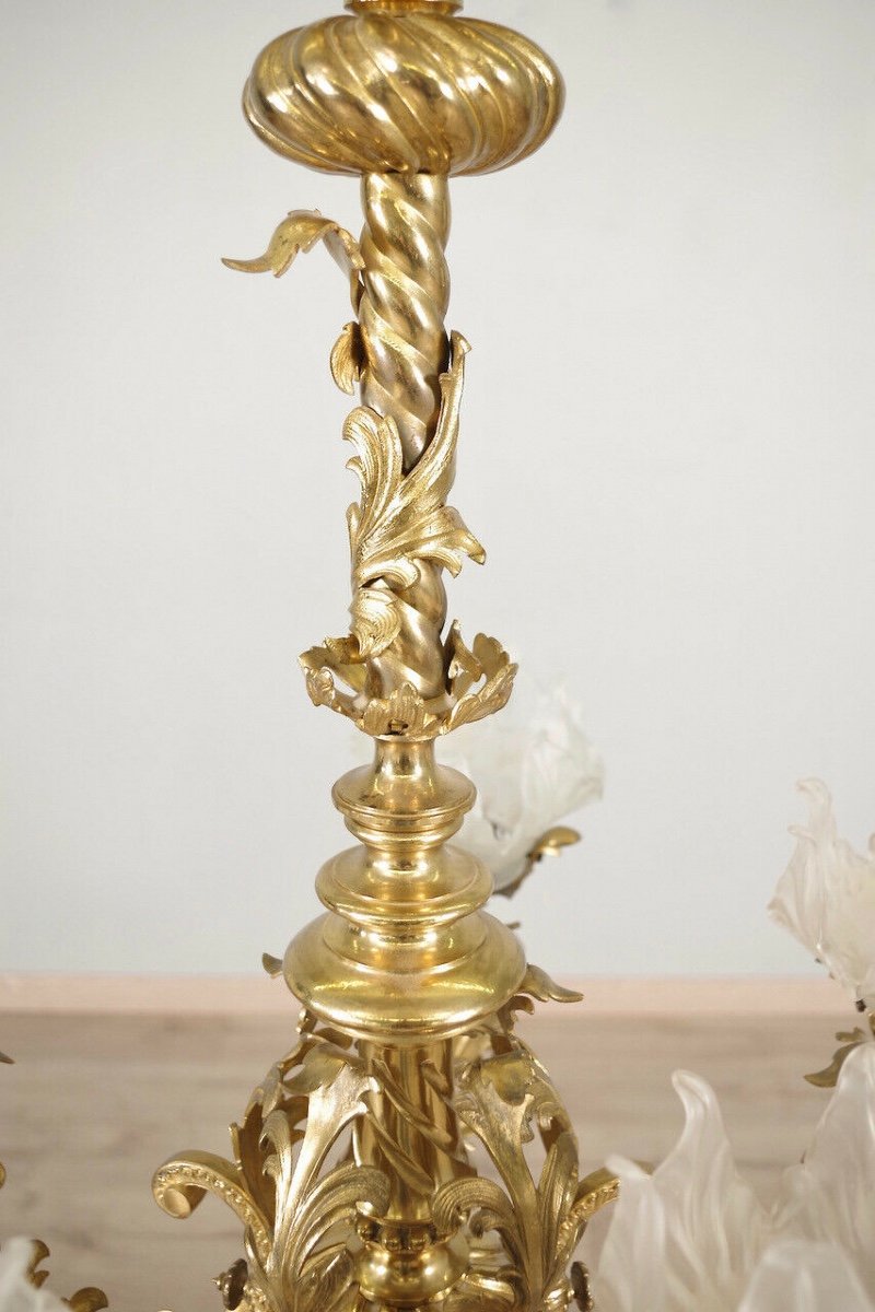 Lustre Style Louis XV Bronze Doré-photo-3