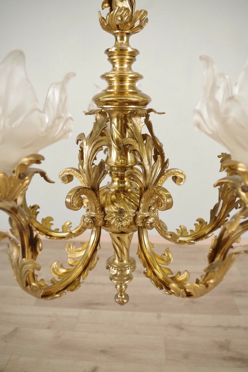 Lustre Style Louis XV Bronze Doré-photo-4