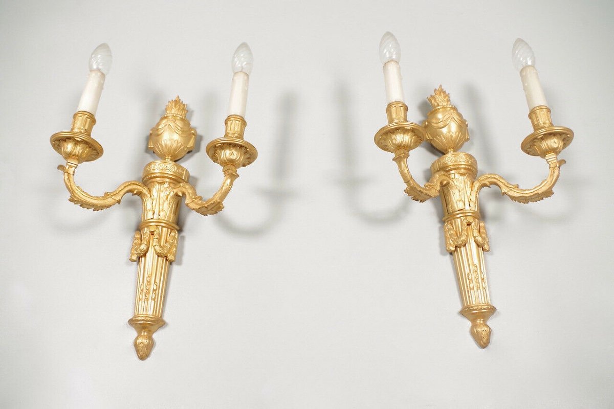 Pair Of Louis XVI Style Gilt Bronze Wall Lights-photo-7