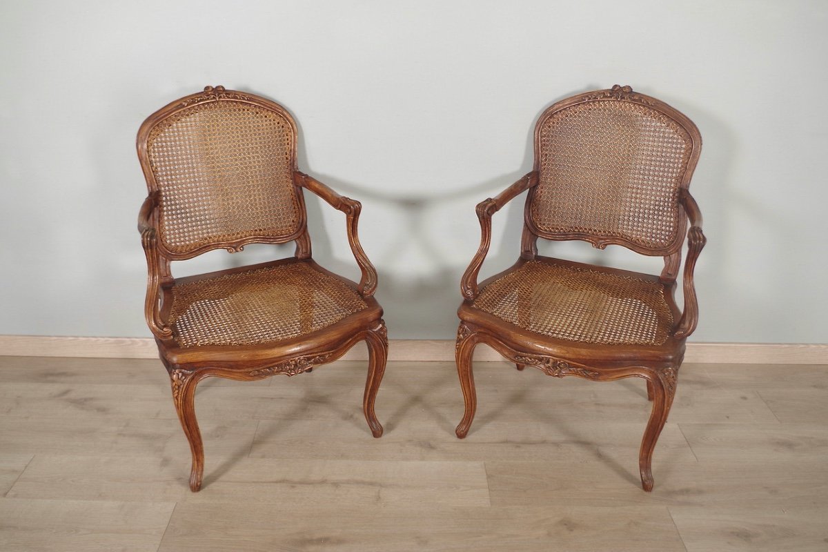 Pair Of Louis XV Style Cane Armchairs Nogaret-photo-2