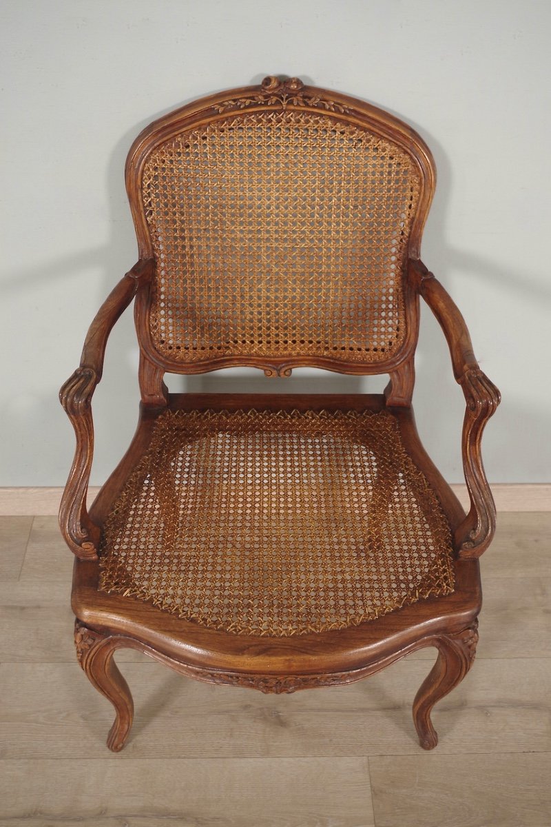 Pair Of Louis XV Style Cane Armchairs Nogaret-photo-4