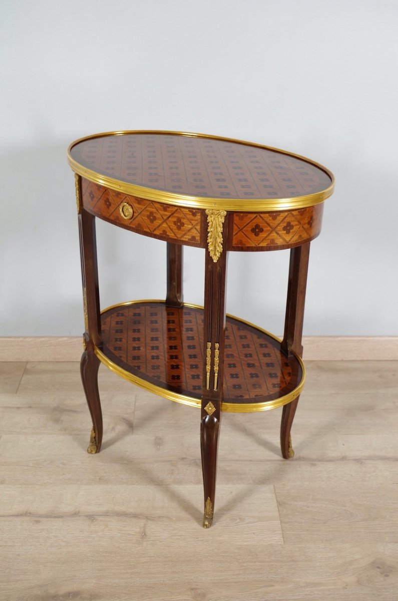 La Reine Marquetry Style Transition Pedestal Table-photo-2