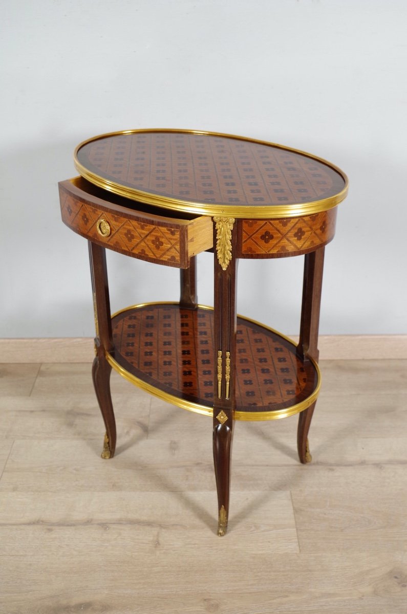 La Reine Marquetry Style Transition Pedestal Table-photo-3