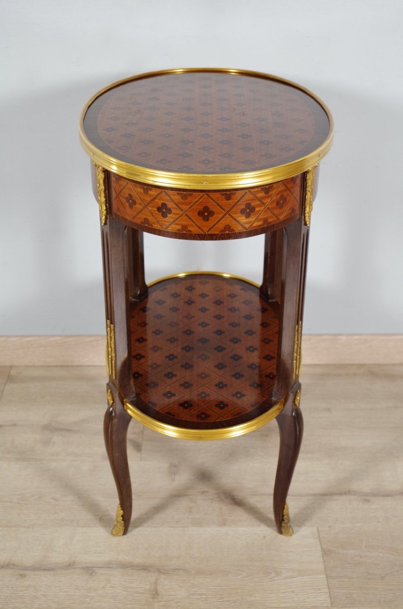 La Reine Marquetry Style Transition Pedestal Table-photo-1