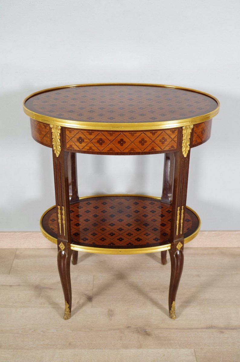 La Reine Marquetry Style Transition Pedestal Table-photo-2