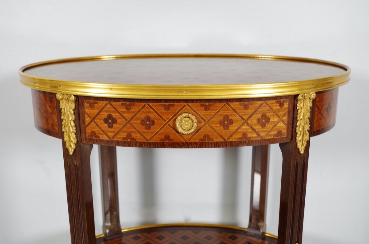 La Reine Marquetry Style Transition Pedestal Table-photo-4