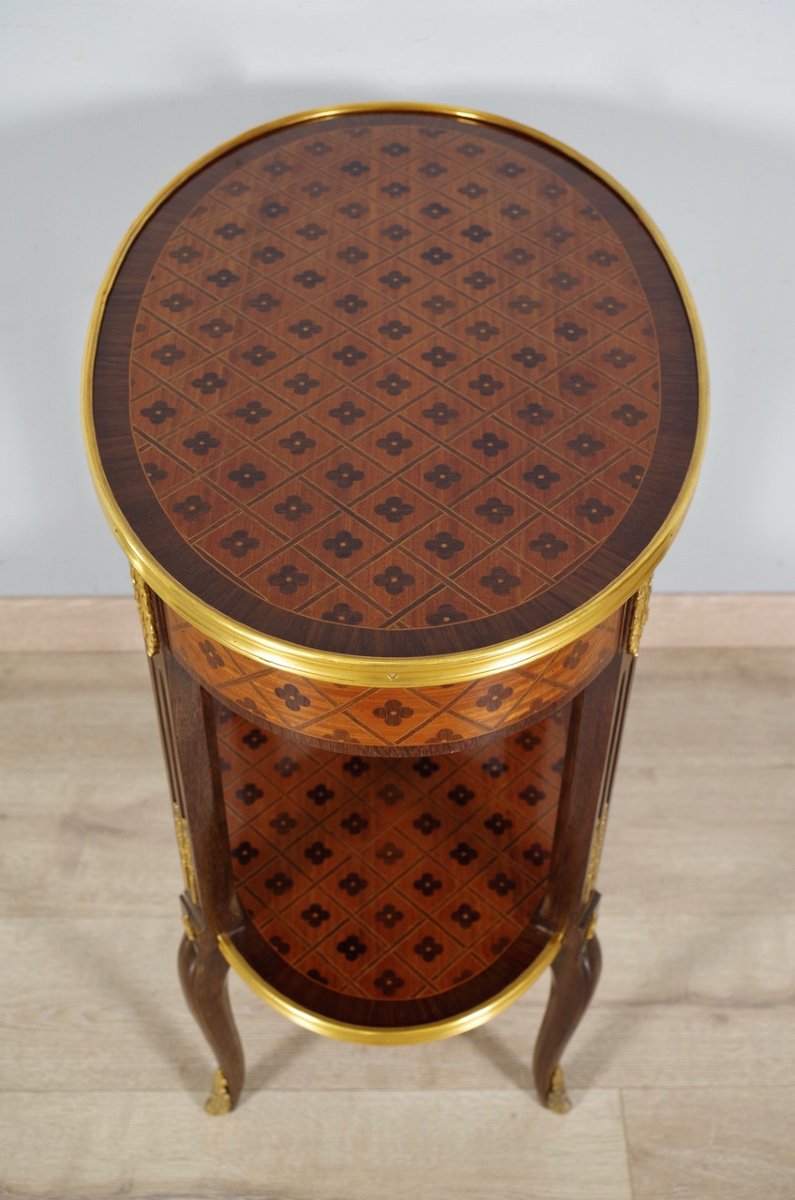 La Reine Marquetry Style Transition Pedestal Table-photo-6