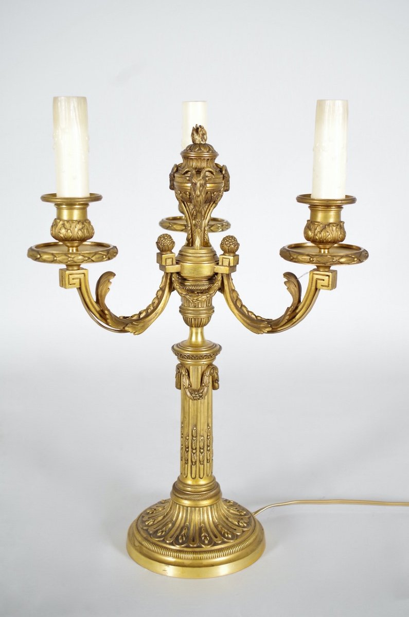 Louis XVI Style Candelabra Gilt Bronze-photo-3