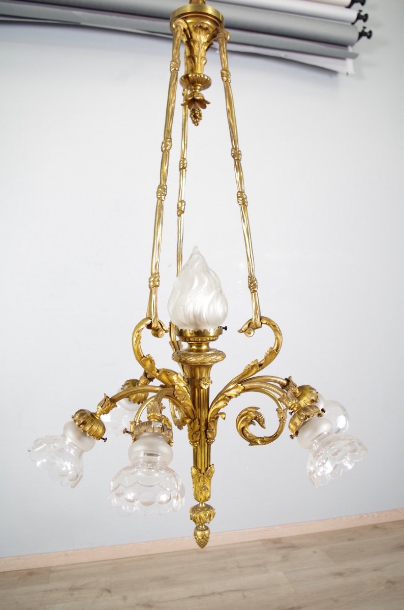 Louis XVI Style Gilt Bronze Chandelier-photo-2