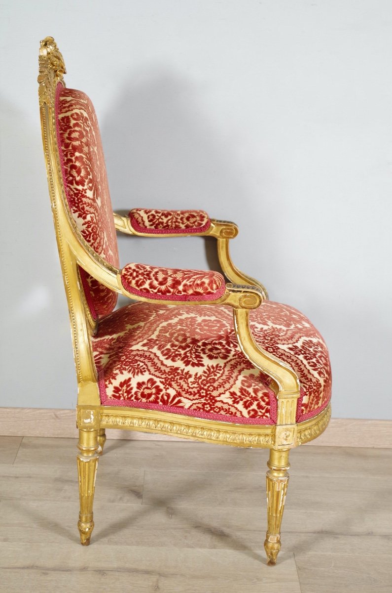 Four Armchairs Louis XVI Style Golden Wood-photo-2