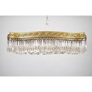 Baccarat Style Bronze And Crystal Ceiling Lamp