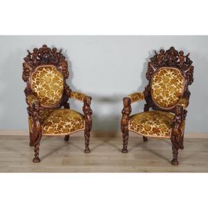 Pair Of Renaissance Style Ceremonial Armchairs