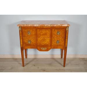 Louis XVI Style Chest Of Drawers Gilt Bronze Marquetry