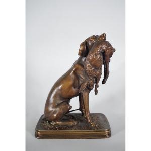 Ferdinand Pautrot - Braque au lièvre - Bronze