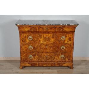 Commode Charles X loupe de noyer 