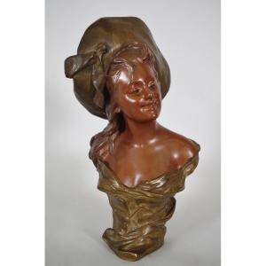 Georges VAN DER STRAETEN : Jeune femme au chapeau - Bronze 