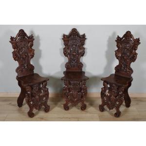 Three Renaissance Style "escabelle" Chairs