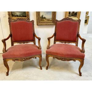 Pair Of Regency Style Walnut Armchairs 1900