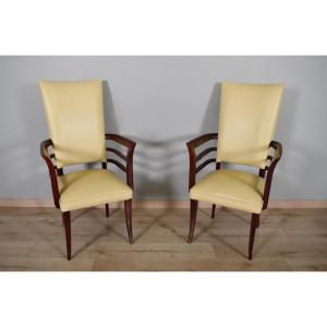 Pair Of Art-deco Mahogany Leather Armchairs