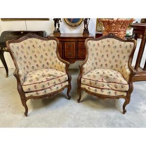 Pair Of Louis XV Style Walnut Armchairs 1900