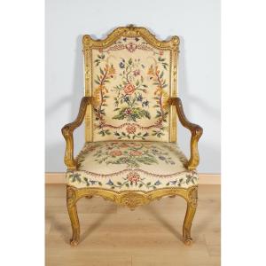 Regency Style Golden Armchair With Petit Point Tapestry
