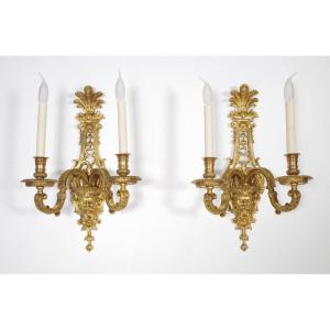 Henri Vian - Pair Of Golden Regency Style Sconces