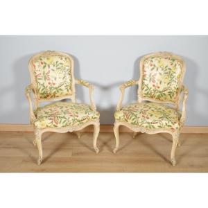 Pair Of Painted Louis XV Armchairs
