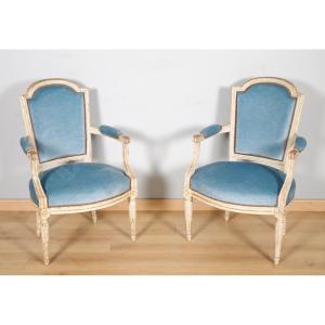 Paire de fauteuils peints époque Louis XVI