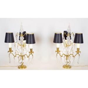 Paire de girandoles bronze et verre