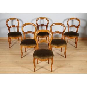 Six Louis-philippe Chairs In Walnut—19th Century